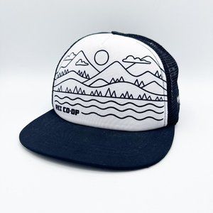 REI Co Op Trucker Hat Mens OS Adjustable Black White Cap Mesh Boco Gear